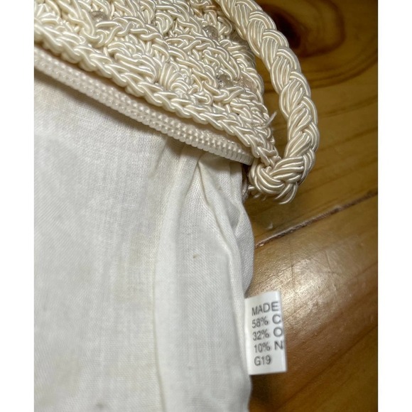 Retro Shoulder Bag Raffia Basket Design Handmade Summer Beach Purse Pearls - Picture 8 of 10